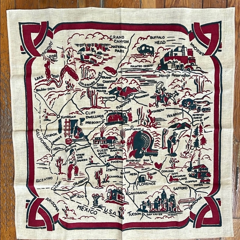 Arizona Vintage Red and Black Table Cloth beautiful for dining or wall hanging.